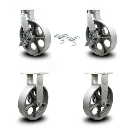 Service Caster 10 Inch Heavy Duty Semi Steel Cast Iron Caster Swivel Lock/Brake 2 Rigid, 2PK SCC-KP92S1030-SSR-SLB-BSL-2-R-2